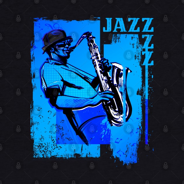 Jazz Saxophone Player Blue Sheet Music Blue Notes by Designs by Romeo